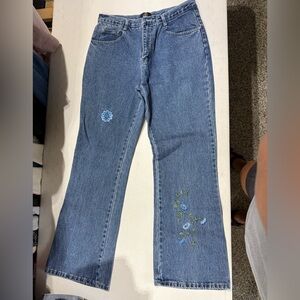 R2 Blue Floral Embroidered Women's Flare Jeans Vintage